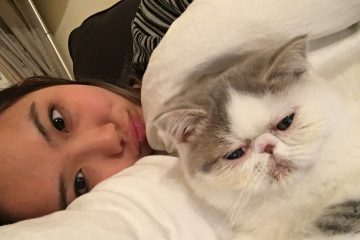 harriet in bed with milk the cat